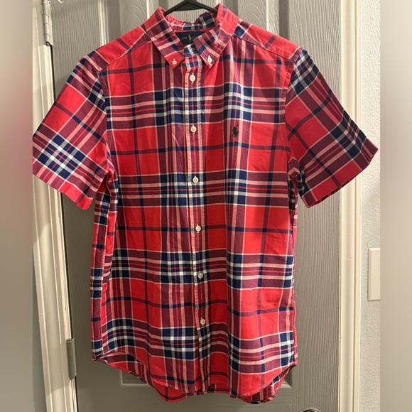 Ralph Lauren Other - Boys Ralph Lauren short sleeve plaid button up shirt in red white & blue Size XL